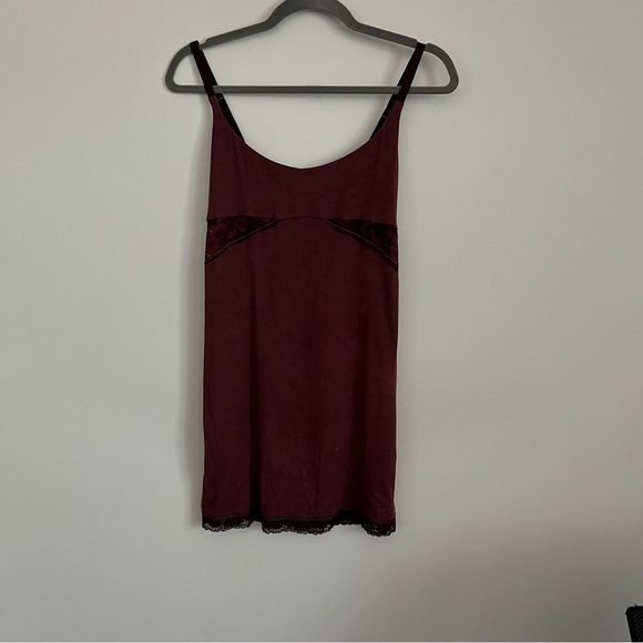 Victoria’s Secret Y2K Slip Dress Burgundy Lace Trim Coquette Mini - Picture 1 of 14